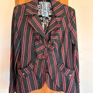 L.A.M.B 2009 Gwen Stefani Charcoal and Burgundy Striped Blazer